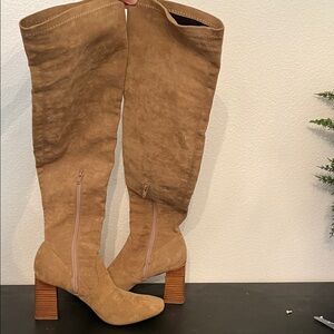 Tan Suede Knee-High Boots